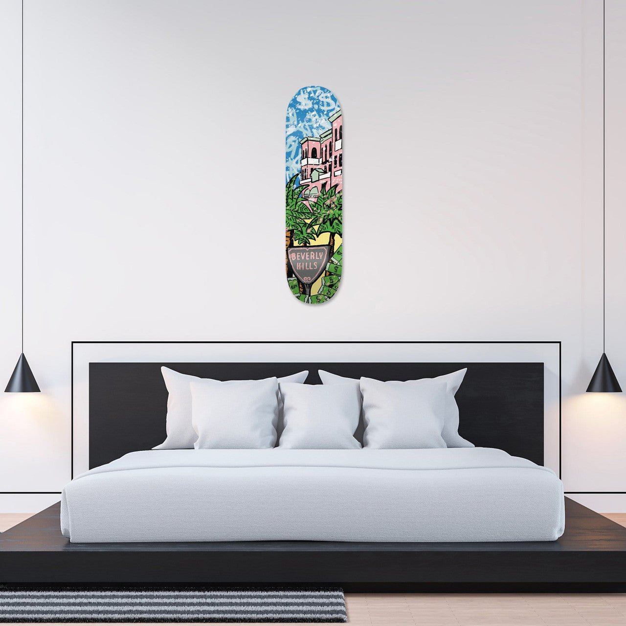 "Beverly Hills: Palm Mansion" - Skateboard - The Art Lab Acrylic Glass Art - Skateboards, Surfboards & Glass Prints Wall Decor for your Home.