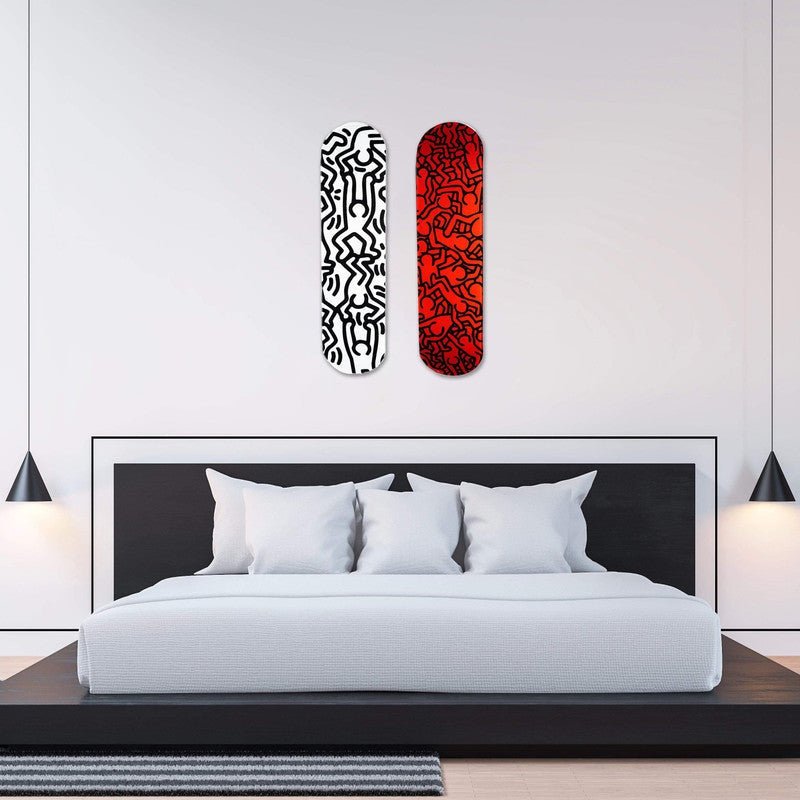 Bundle: "Happiness B&W & Deep Red" - Skateboard - The Art Lab Acrylic Glass Art - Skateboards, Surfboards & Glass Prints Wall Decor for your Home.