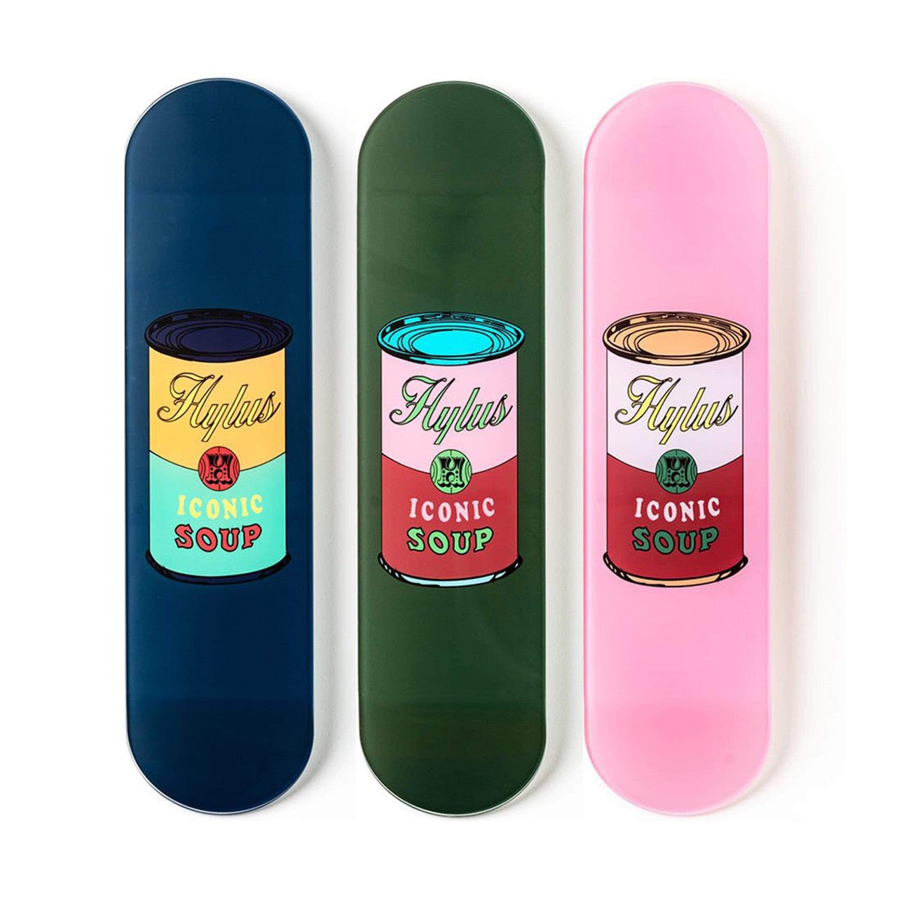 Bundle: "Blue & Green & Pink Soup" - Skateboard - The Art Lab Acrylic Glass Art - Skateboards, Surfboards & Glass Prints Wall Decor for your Home.