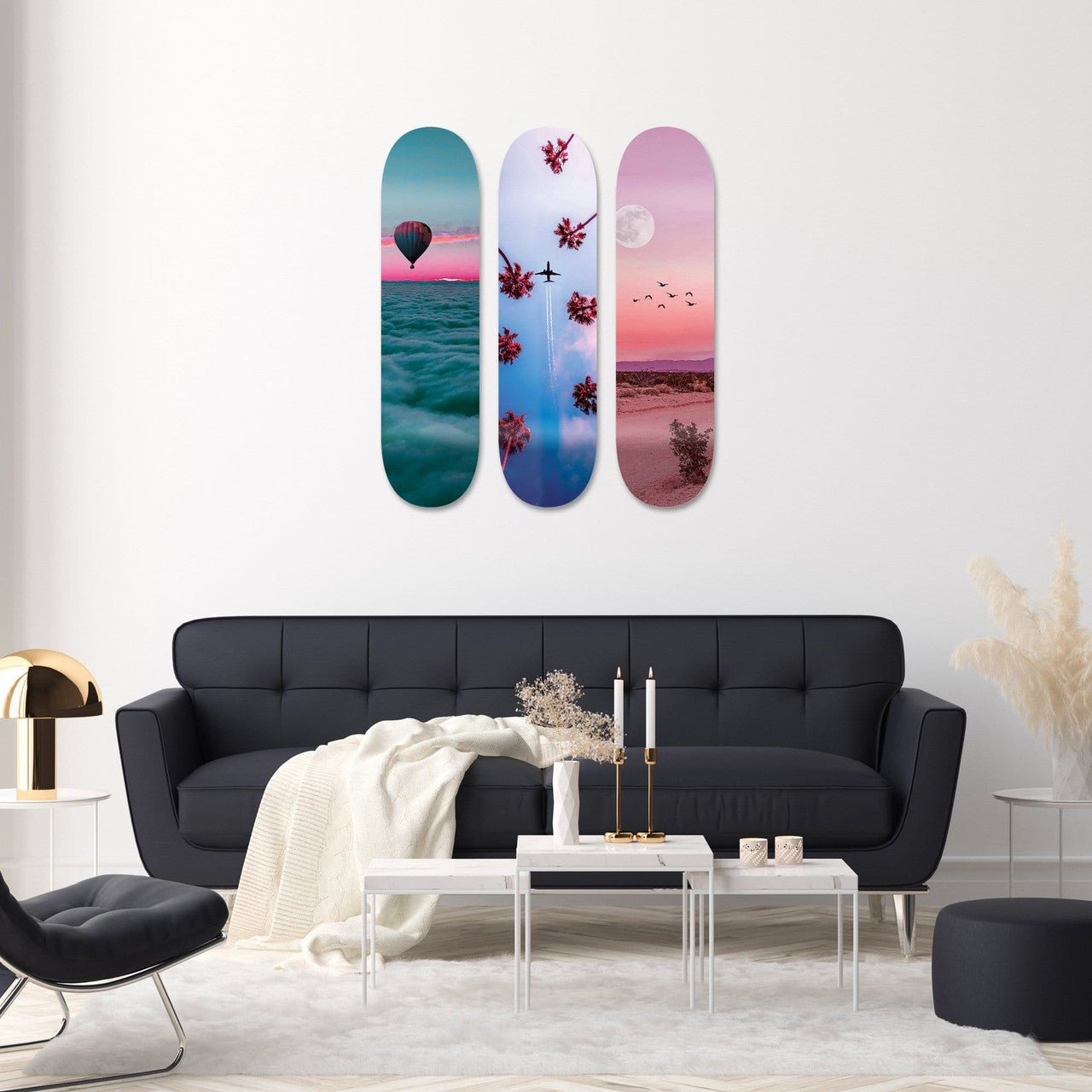 Bundle: "Dreamy Clouds & Sky & Desert" - Skateboard - The Art Lab Acrylic Glass Art - Skateboards, Surfboards & Glass Prints Wall Decor for your Home.