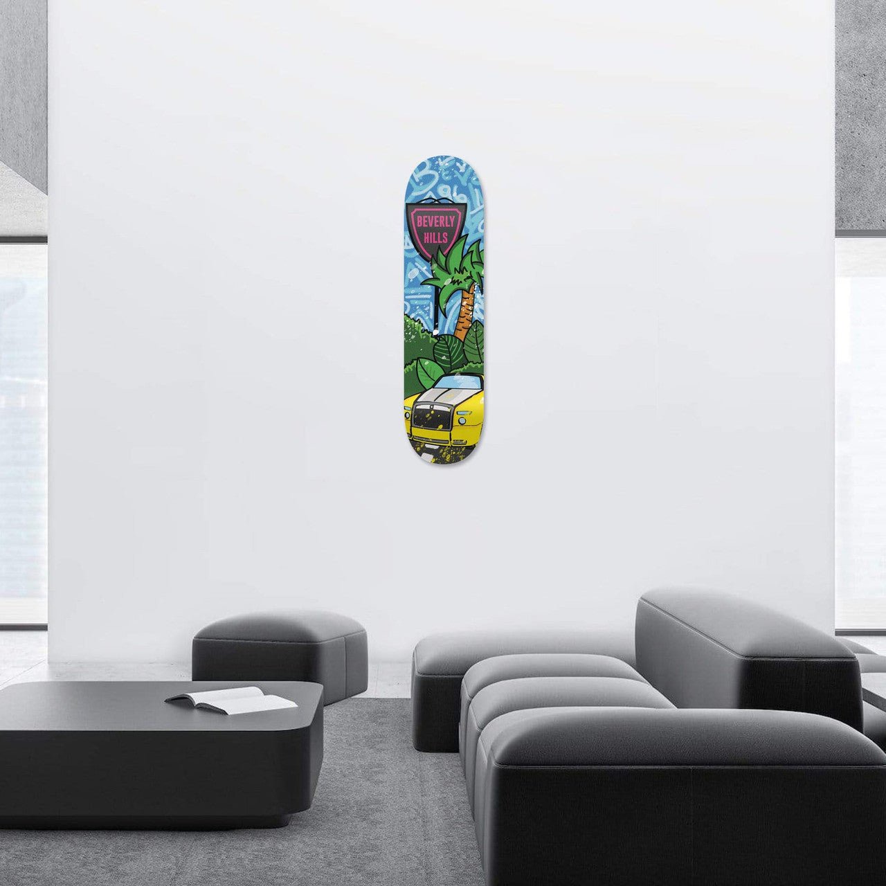 Bundle: "Beverly Hills: Palm Mansion & City Hall & Double R" - Skateboard - The Art Lab Acrylic Glass Art - Skateboards, Surfboards & Glass Prints Wall Decor for your Home.