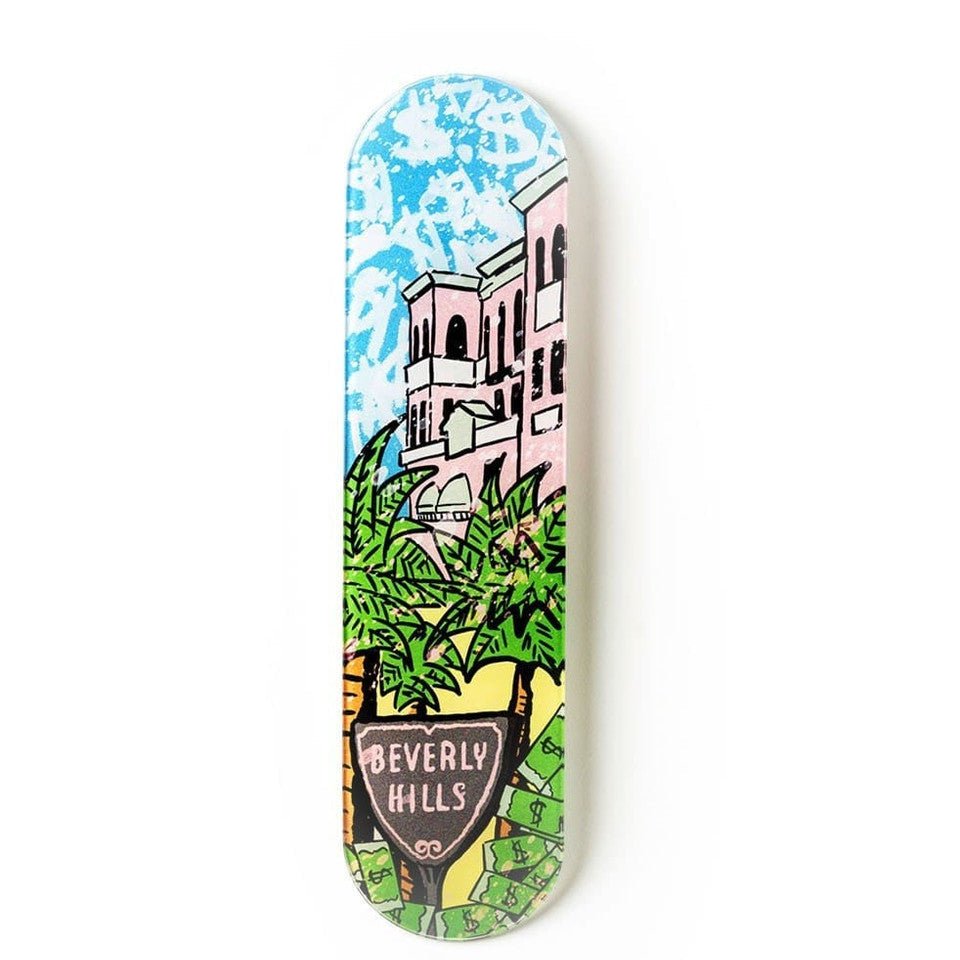 Bundle: "Beverly Hills: Palm Mansion & City Hall & Double R" - Skateboard - The Art Lab Acrylic Glass Art - Skateboards, Surfboards & Glass Prints Wall Decor for your Home.