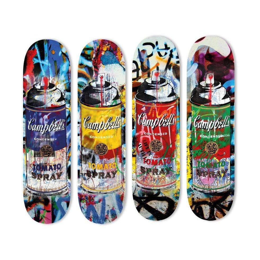 Bundle: "Tomato Spray Purple & Yellow & Red & Green" - Skateboard - The Art Lab Acrylic Glass Art - Skateboards, Surfboards & Glass Prints Wall Decor for your Home.
